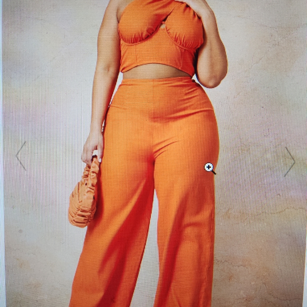 Orange Corset One Shoulder Top  w/ whide leg Pants